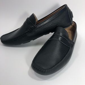 Asher Green Black Leather Driving Shoes Loafers